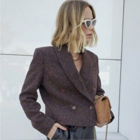 Anine Bing Crop Double Breasted Blazer Brown Size Small - Picture 11 of 11